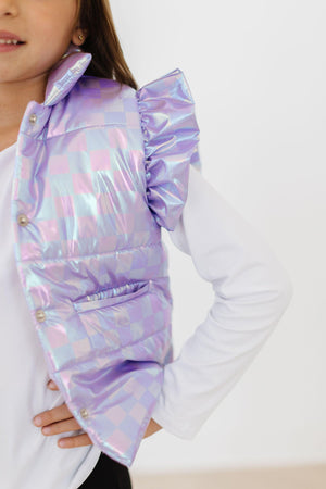 Lavender Haze Checker Puffer Vest-Mila & Rose ®