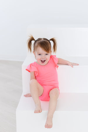 Neon Pink S/S Flutter Sleeve Leotard-Mila & Rose ®