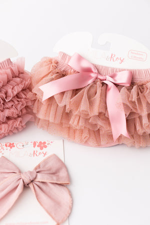 Vintage Pink & Gold Glitter Ruffle Tutu Bloomer-Mila & Rose ®