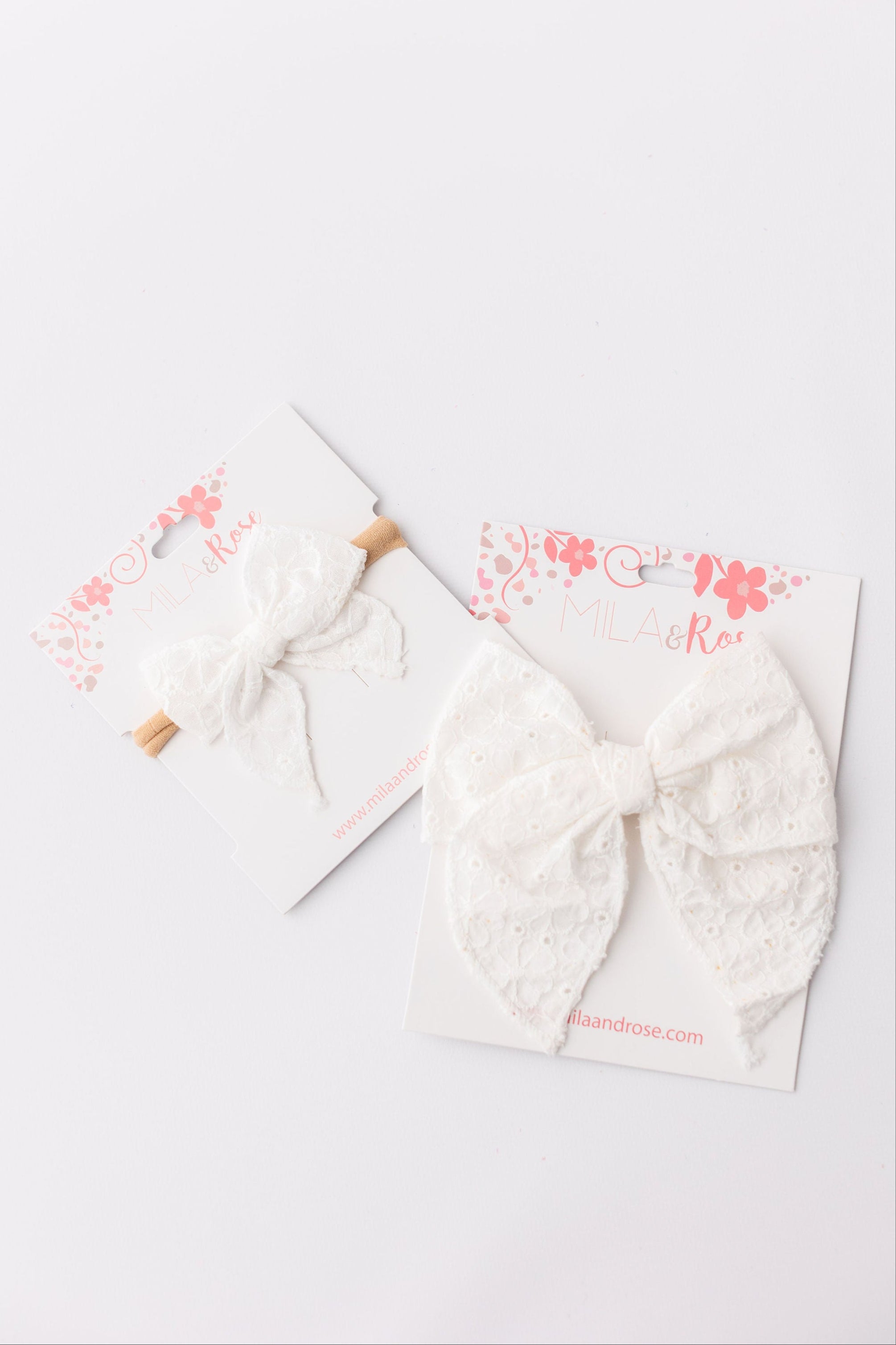 Classic Hair Bow - White Eyelet-Mila & Rose ®