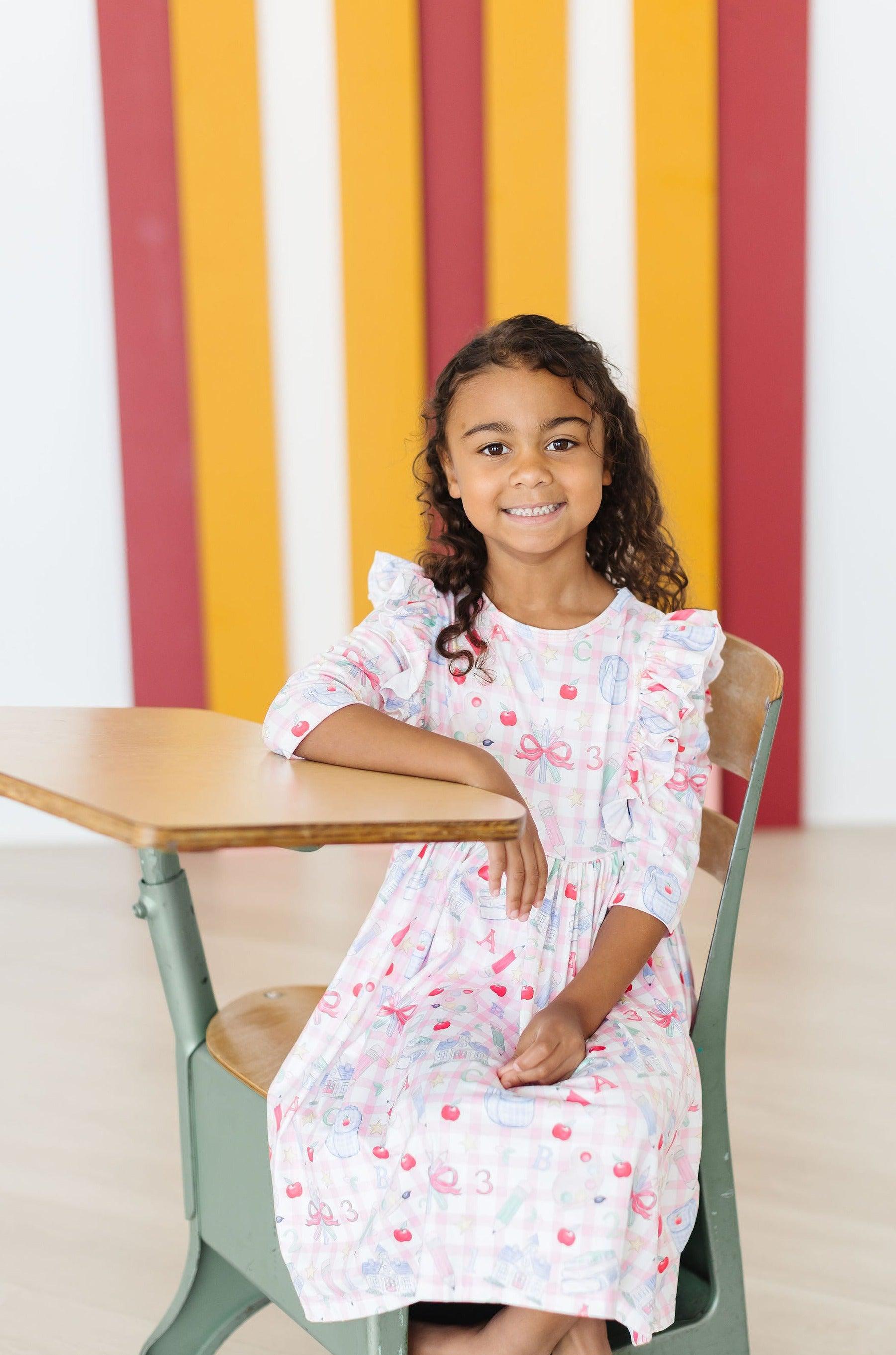 School Days 3/4 Ruffle Twirl Dress-Mila & Rose ®