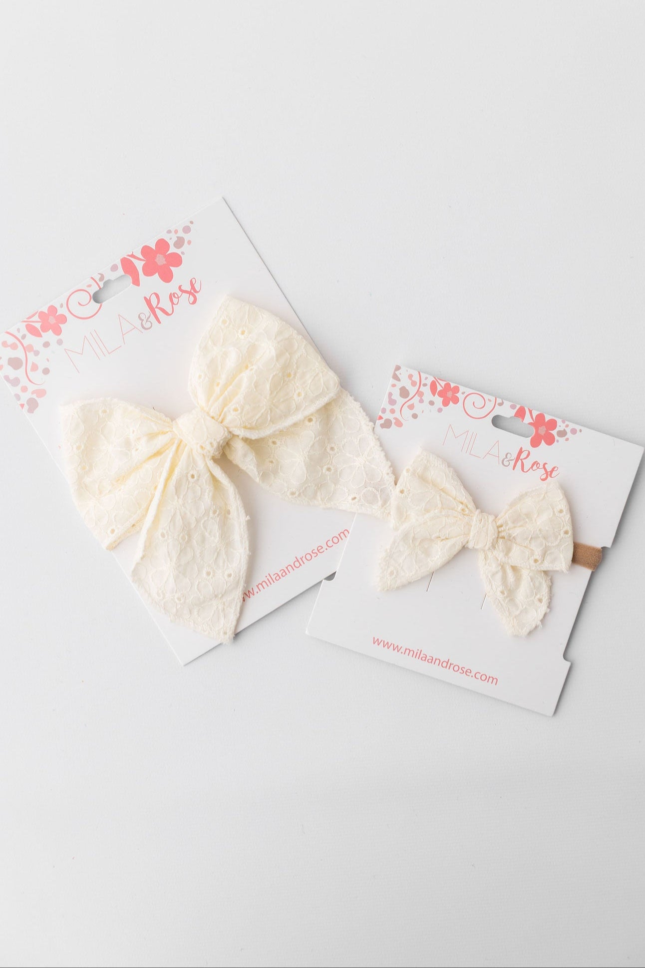 Classic Hair Bow - Cream Eyelet-Mila & Rose ®