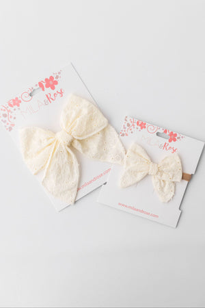 Classic Hair Bow - Cream Eyelet-Mila & Rose ®