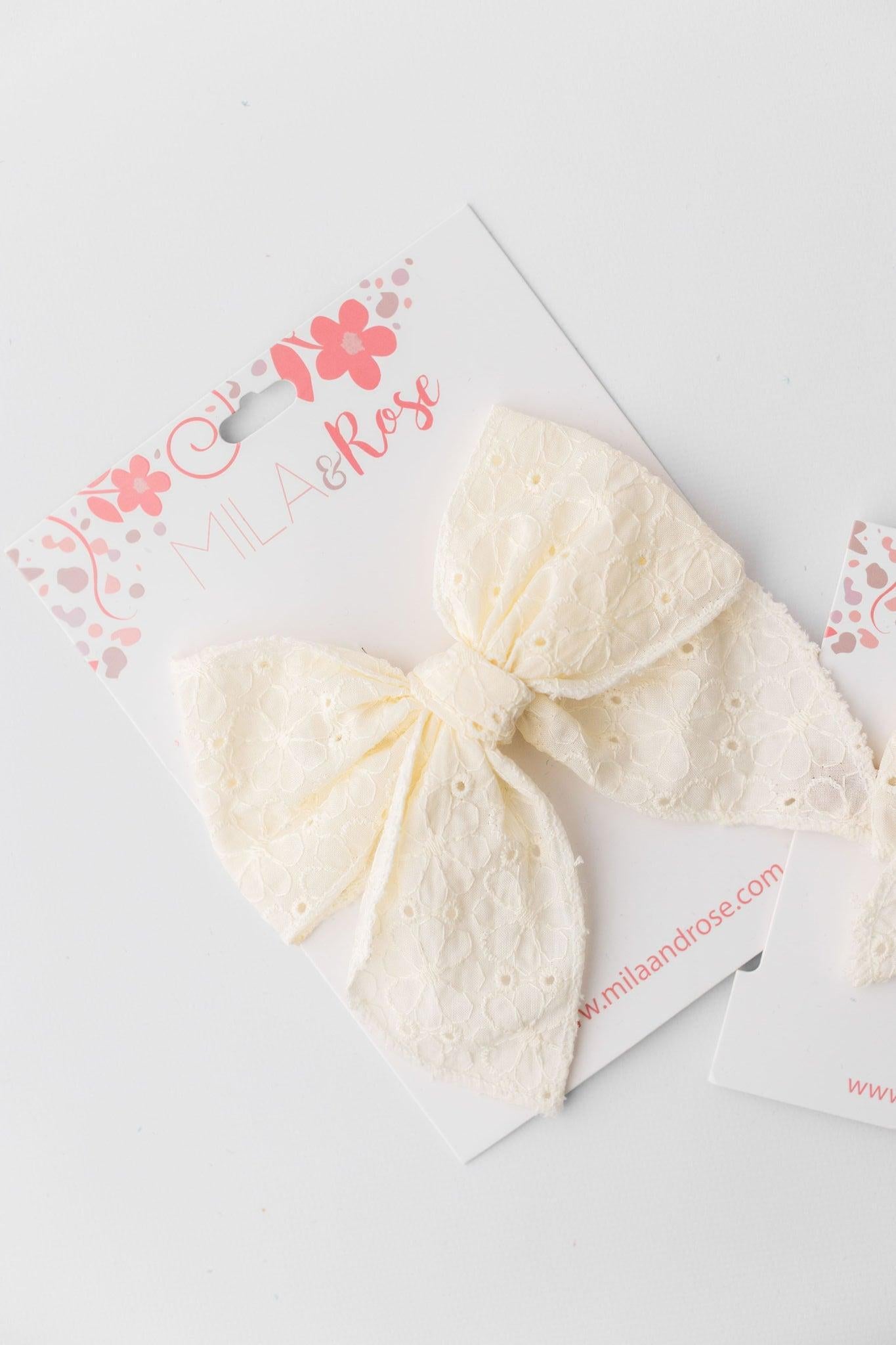 Classic Hair Bow - Cream Eyelet-Mila & Rose ®