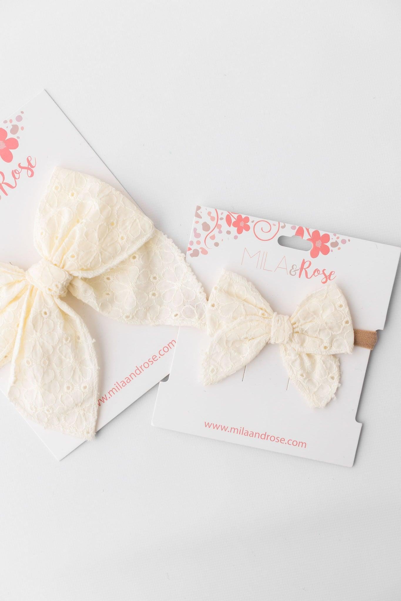 Classic Hair Bow - Cream Eyelet-Mila & Rose ®