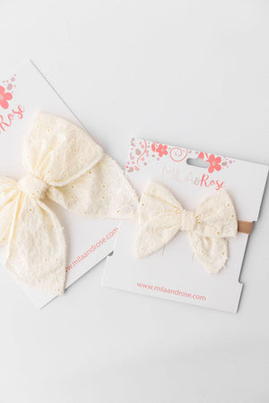Classic Hair Bow - Cream Eyelet-Mila & Rose ®