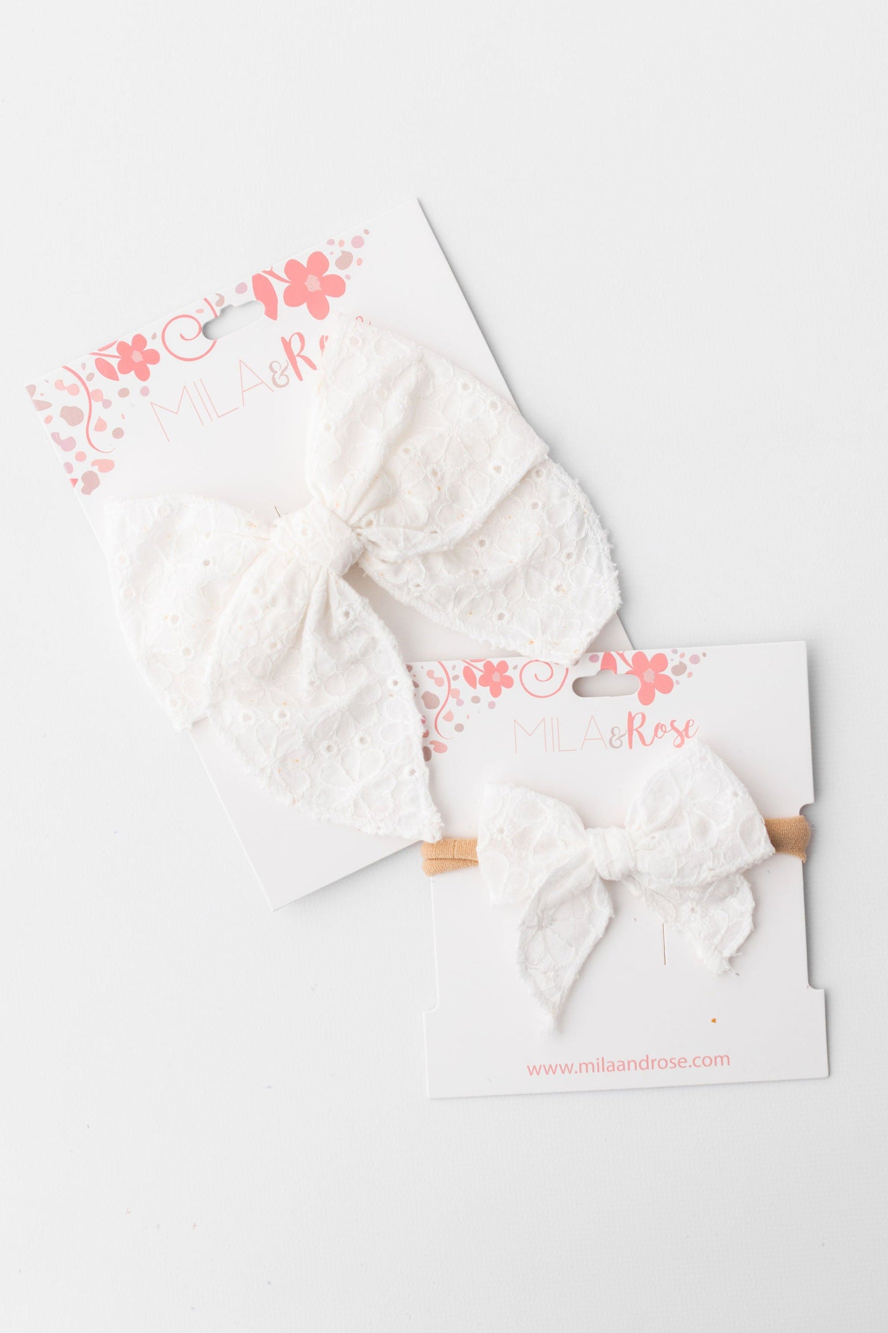Classic Hair Bow - White Eyelet-Mila & Rose ®