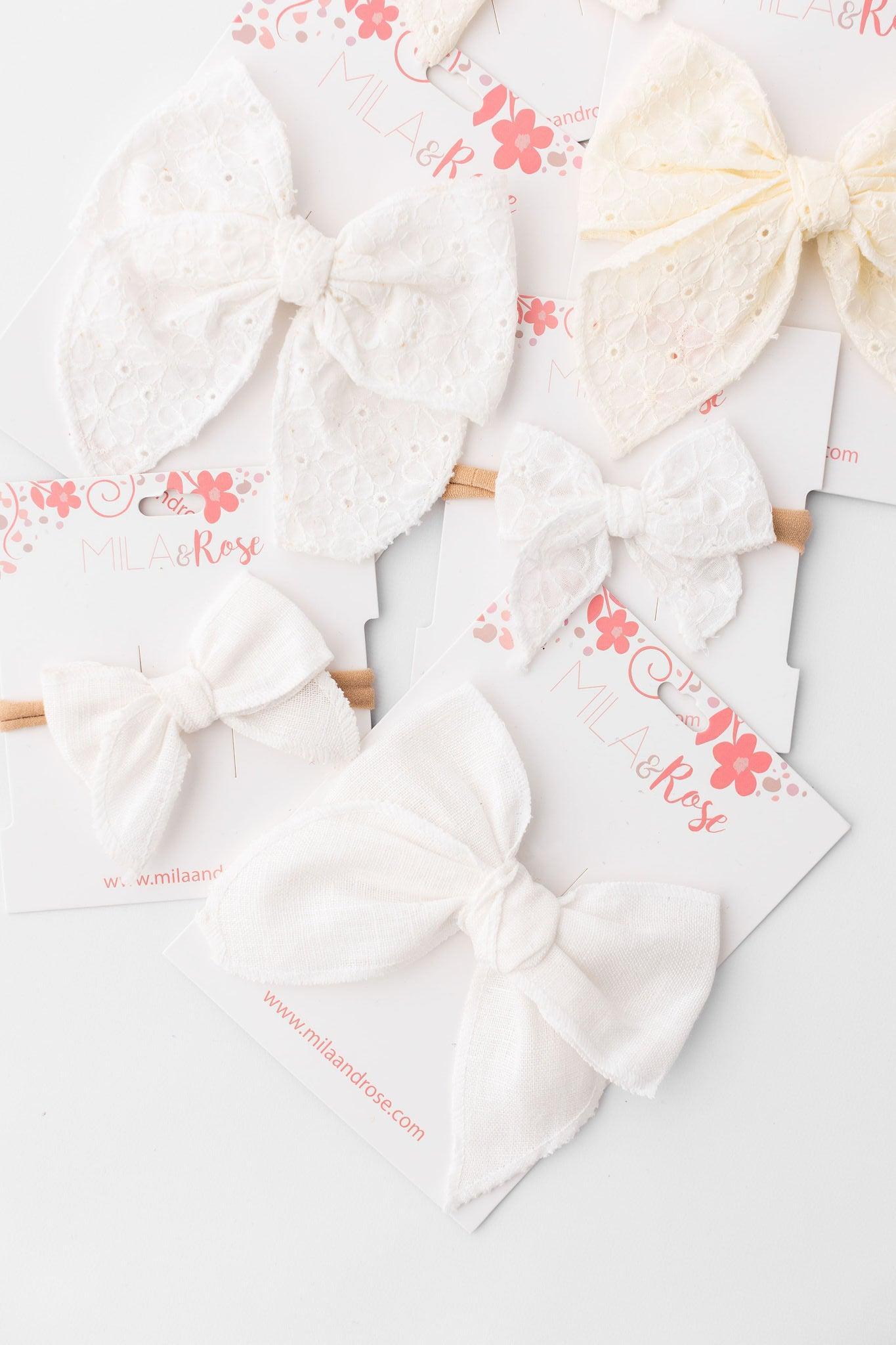 Classic Hair Bow - White Eyelet-Mila & Rose ®