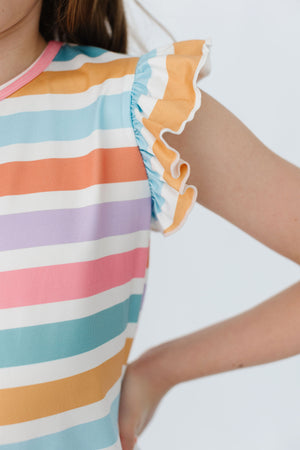 Spring Stripes S/S Ruffle Tee-Mila & Rose ®
