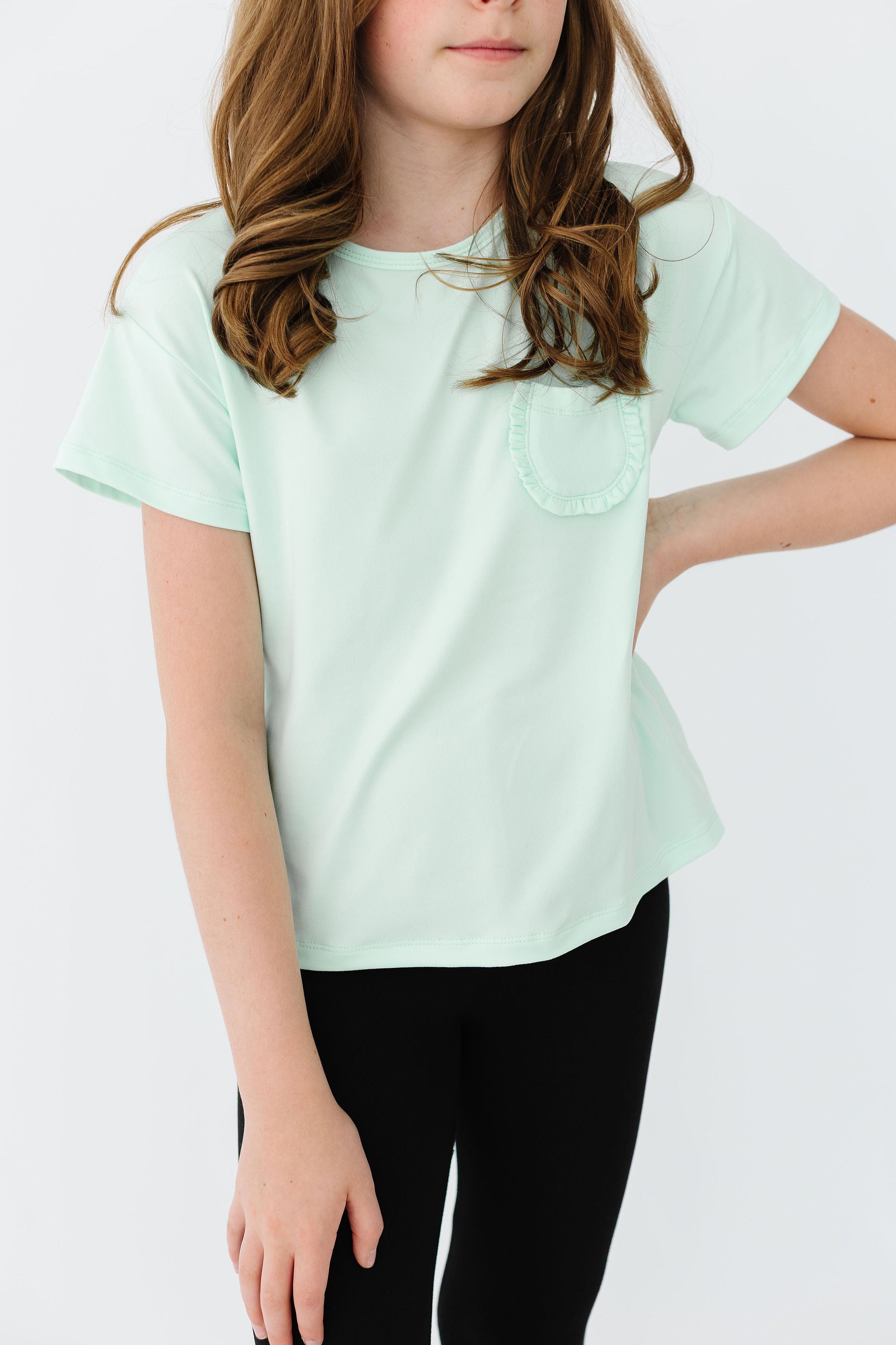 Pastel Green Ruffle Pocket Tee-Mila & Rose ®