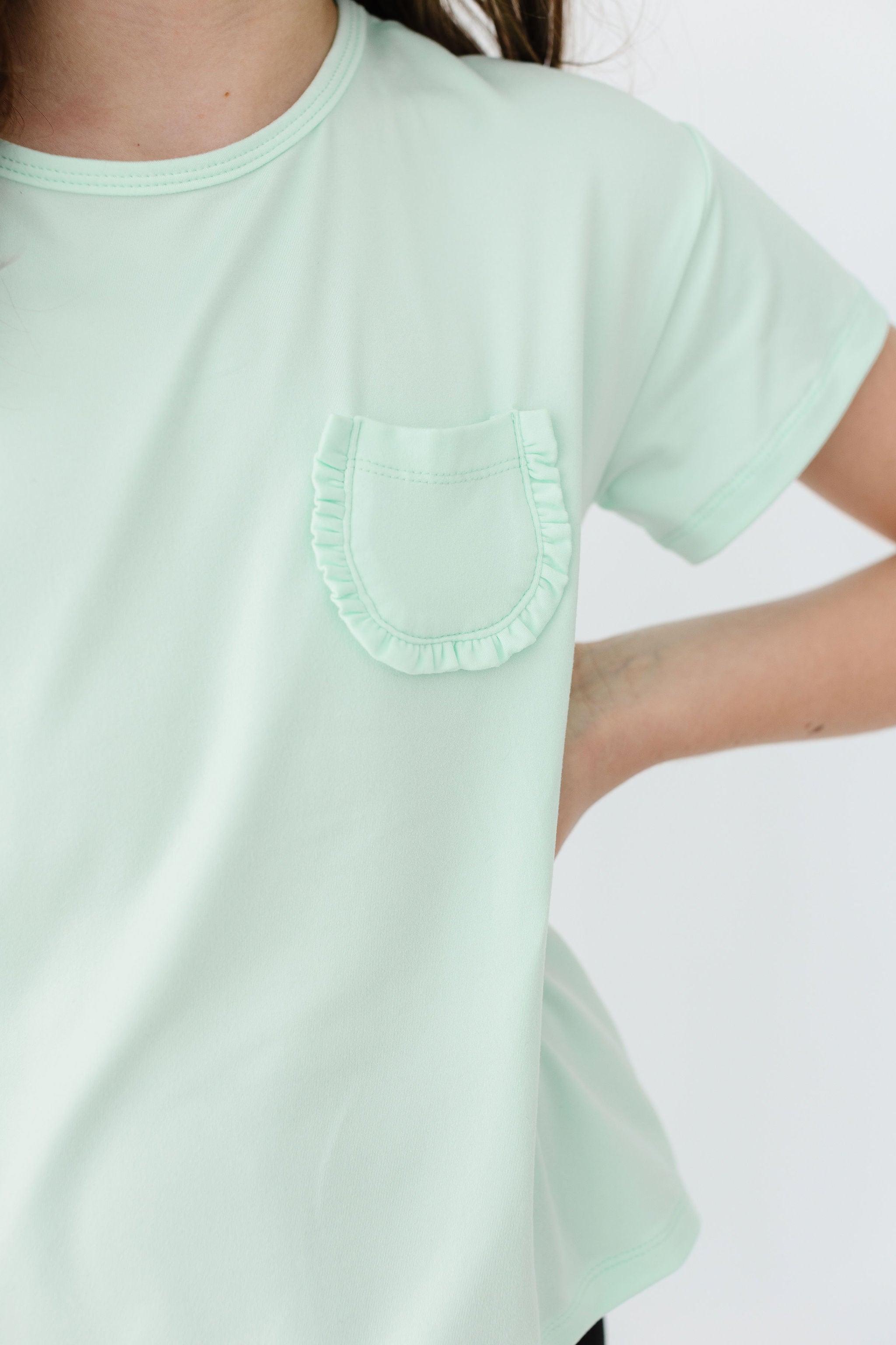 Pastel Green Ruffle Pocket Tee-Mila & Rose ®