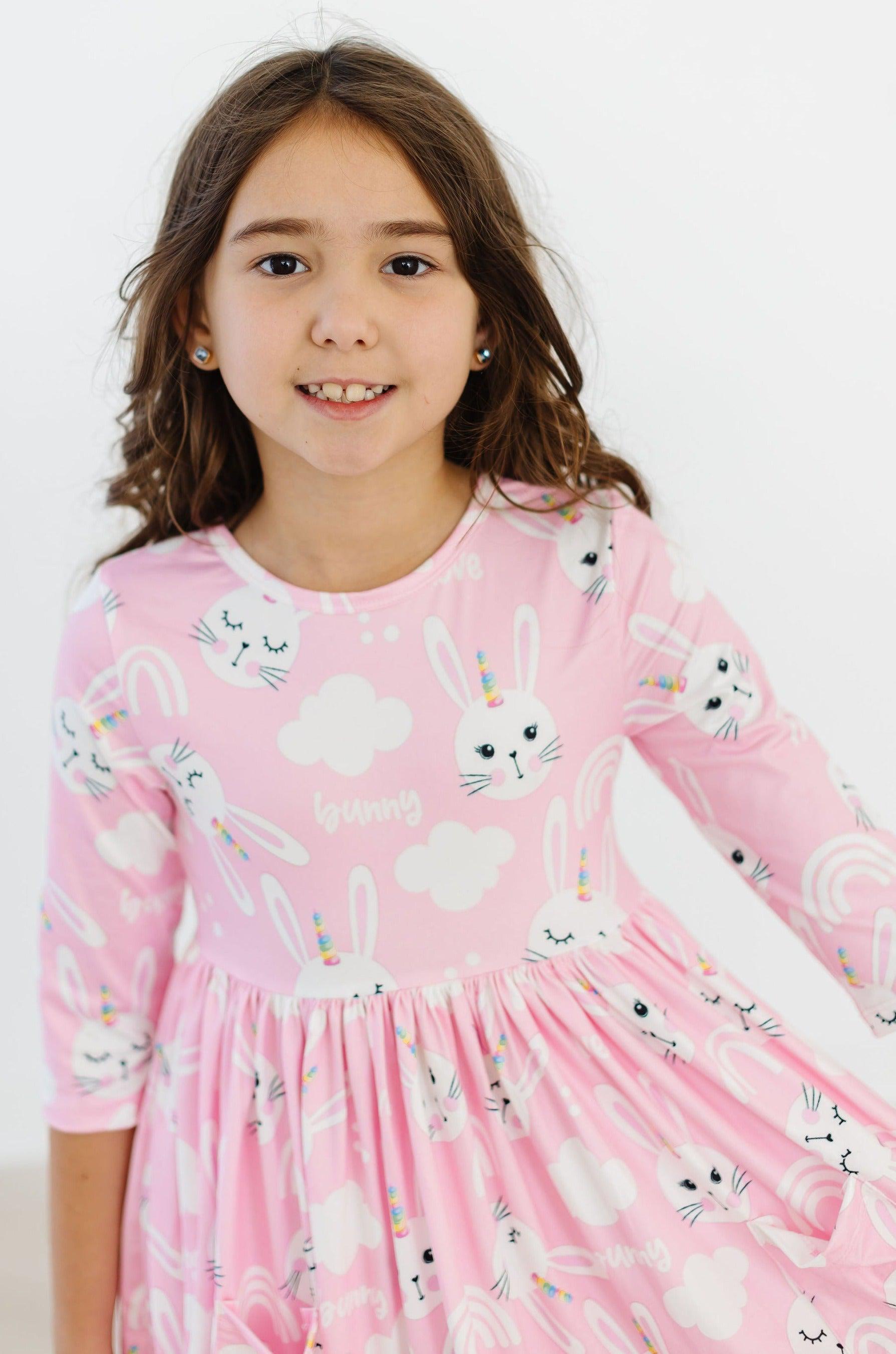 Bunny Love 3/4 Sleeve Pocket Twirl Dress-Mila & Rose ®