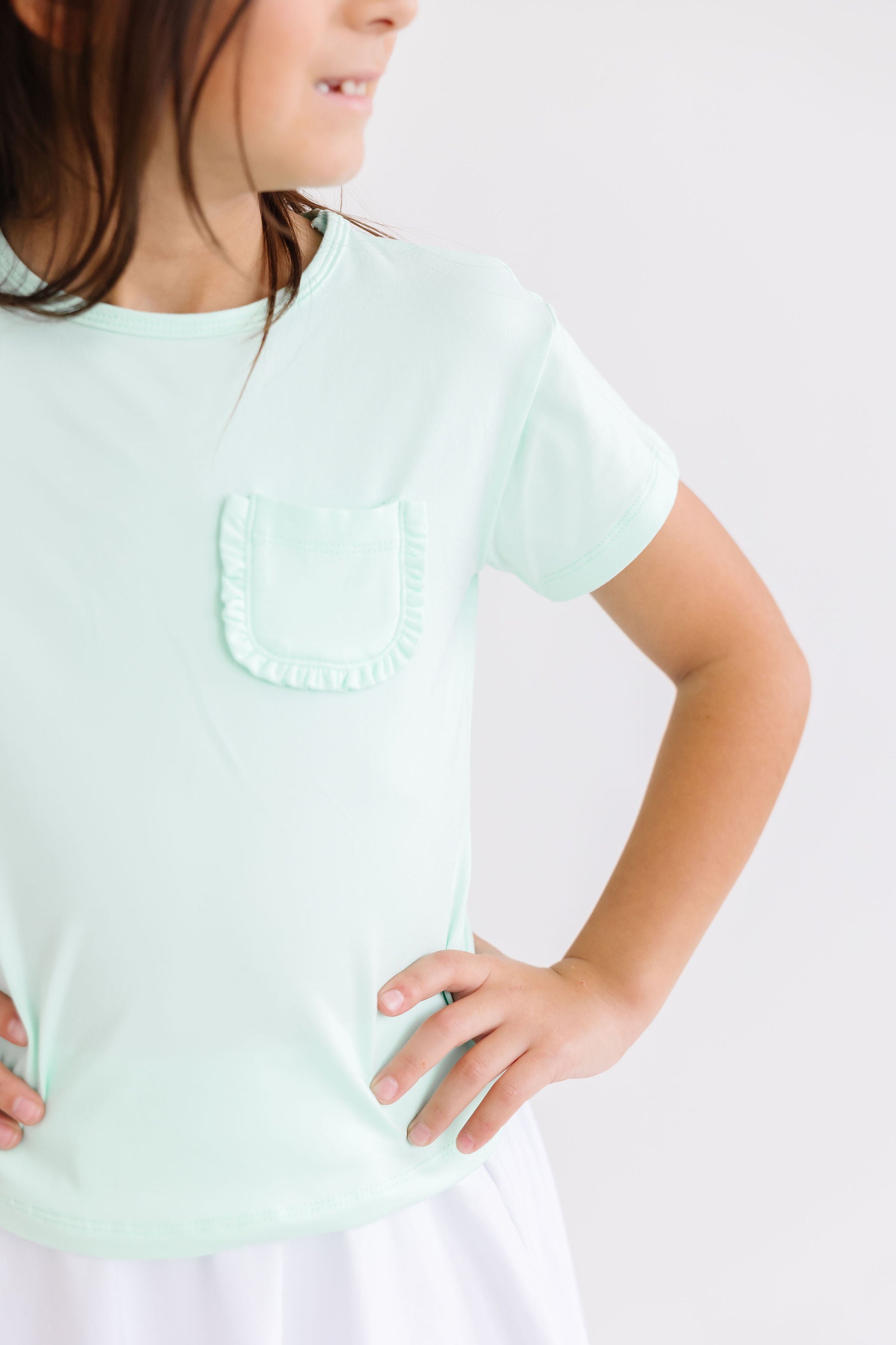 Pastel Green Ruffle Pocket Tee-Mila & Rose ®