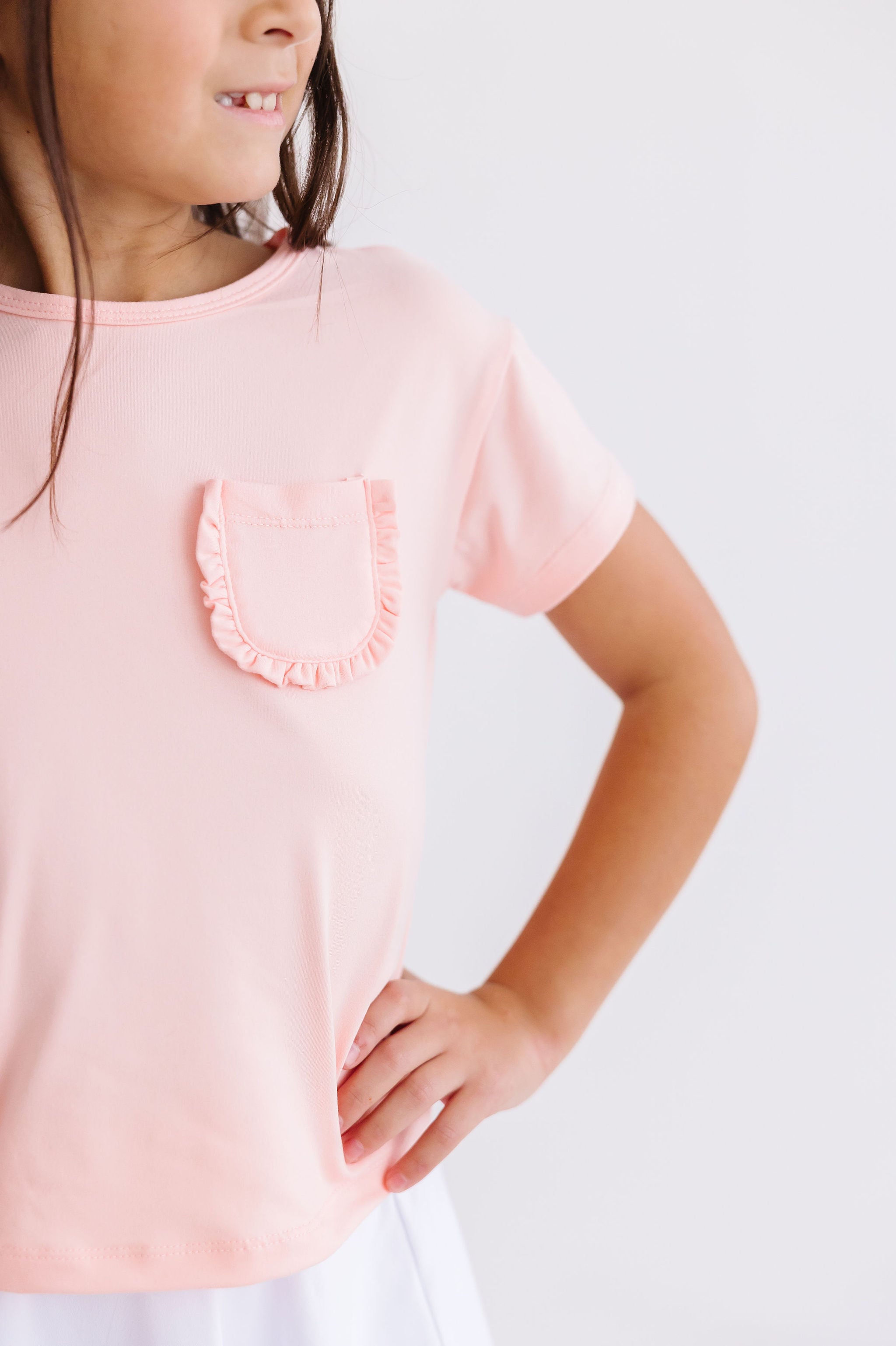 Peach Ruffle Pocket Tee-Mila & Rose ®