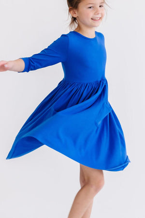 Royal Blue 3/4 Sleeve Pocket Twirl Dress-Mila & Rose ®