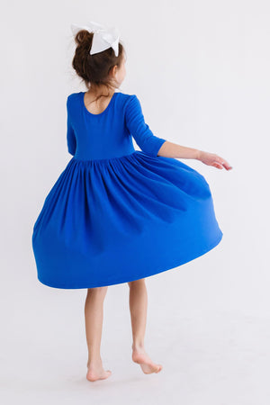 Royal Blue 3/4 Sleeve Pocket Twirl Dress-Mila & Rose ®
