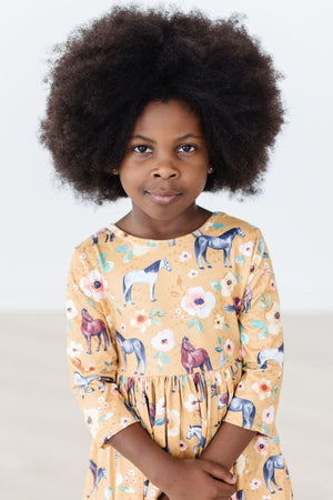 Ponies & Poppies 3/4 Sleeve Twirl Dress-Mila & Rose ®