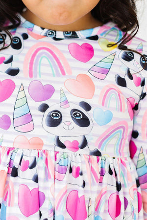 SALE Peace, Love & Pandacorns 3/4 Sleeve Pocket Twirl Dress-Mila & Rose ®