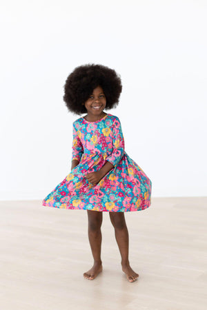 Feeling Floral 3/4 Sleeve Pocket Twirl Dress-Mila & Rose ®