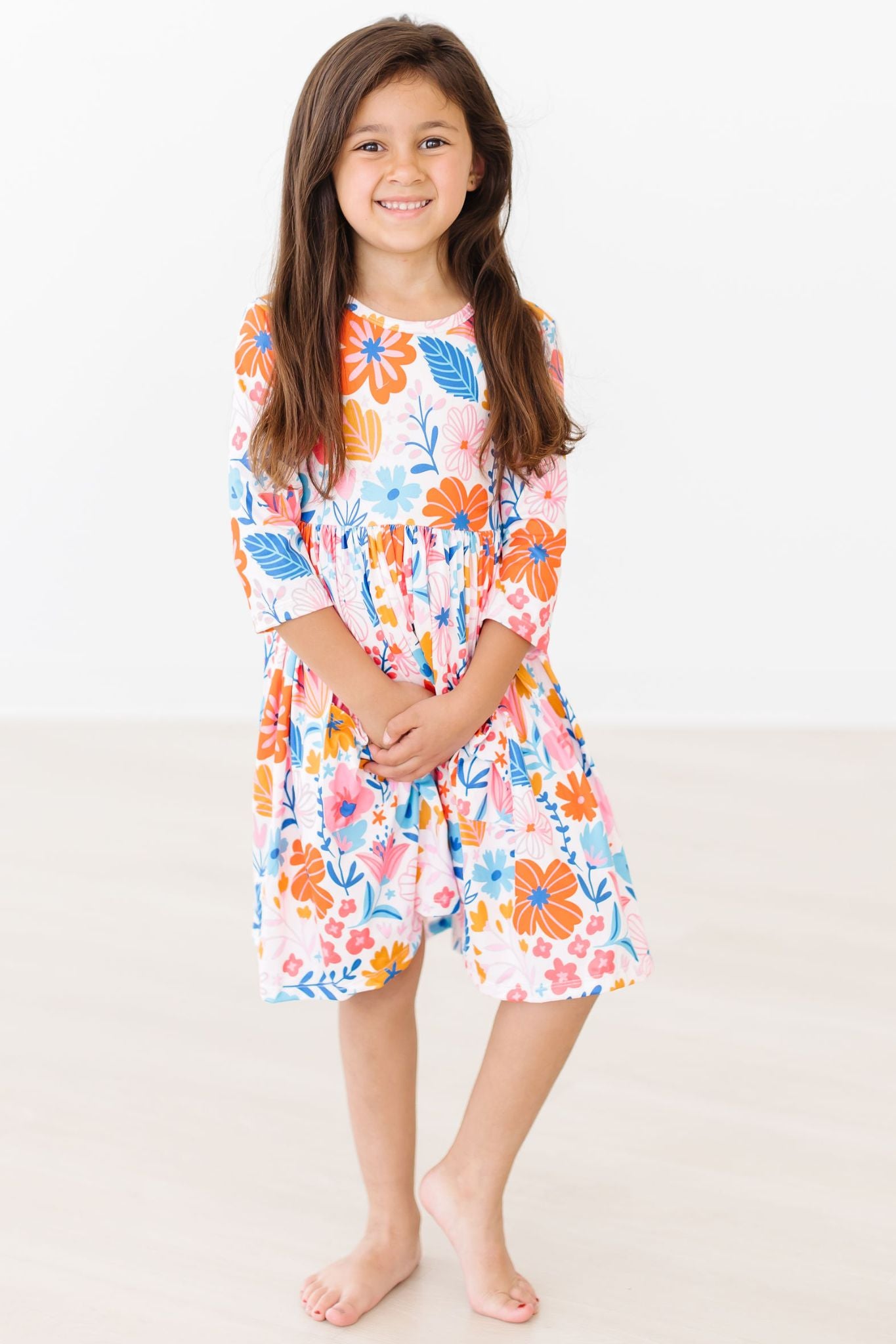SALE Colorful Carnations 3/4 Sleeve Pocket Twirl Dress-Mila & Rose ®