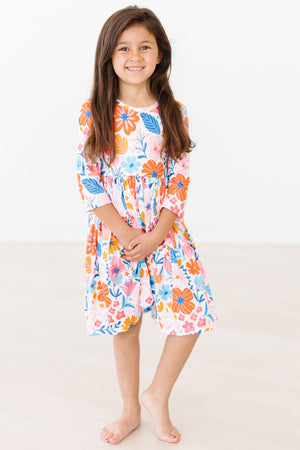 SALE Colorful Carnations 3/4 Sleeve Pocket Twirl Dress-Mila & Rose ®