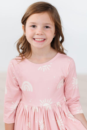 Soft Pink Suns 3/4 Sleeve Pocket Twirl Dress-Mila & Rose ®