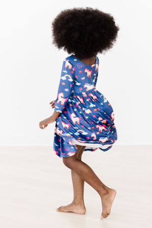 Painted Skies 3/4 Sleeve Pocket Twirl Dress-Mila & Rose ®