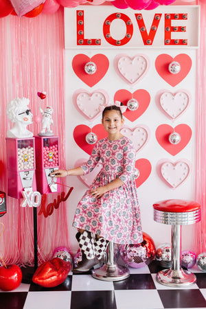 Disco Bows 3/4 Sleeve Pocket Twirl Dress-Mila & Rose ®