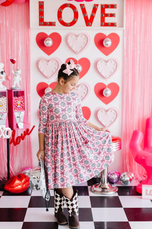 Disco Bows 3/4 Sleeve Pocket Twirl Dress-Mila & Rose ®