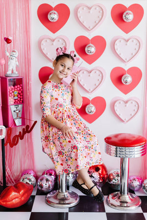 Bouquet Beauty 3/4 Sleeve Pocket Twirl Dress-Mila & Rose ®