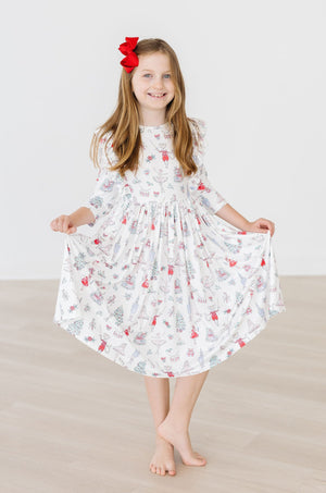 Clara's Christmas 3/4 Sleeve Ruffle Twirl Dress-Mila & Rose ®