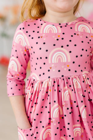 Rainbow Wishes 3/4 Sleeve Pocket Twirl Dress-Mila & Rose ®