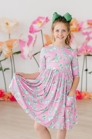Butterfly Garden 3/4 Sleeve Pocket Twirl Dress-Mila & Rose ®