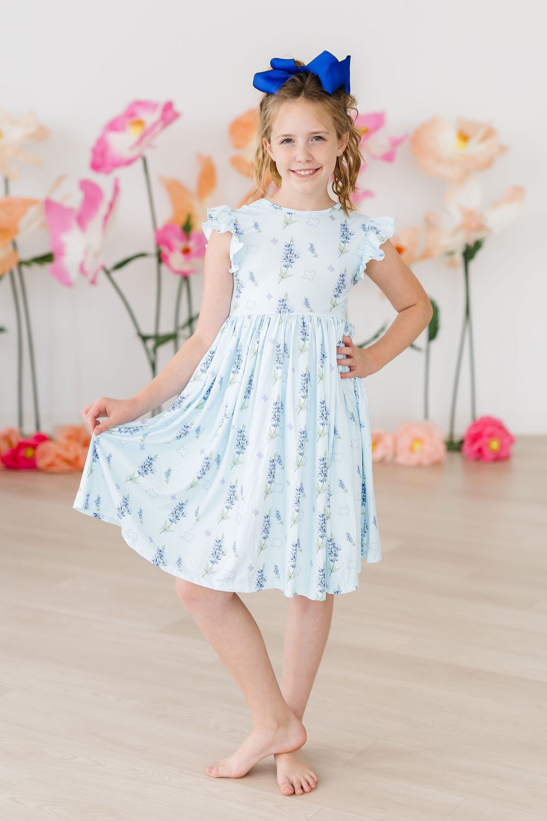 Texas Bluebonnets Flutter Sleeve Twirl Dress-Mila & Rose ®
