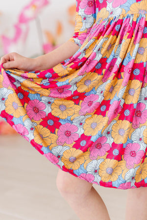 Wonderland Floral 3/4 Sleeve Pocket Twirl Dress-Mila & Rose ®