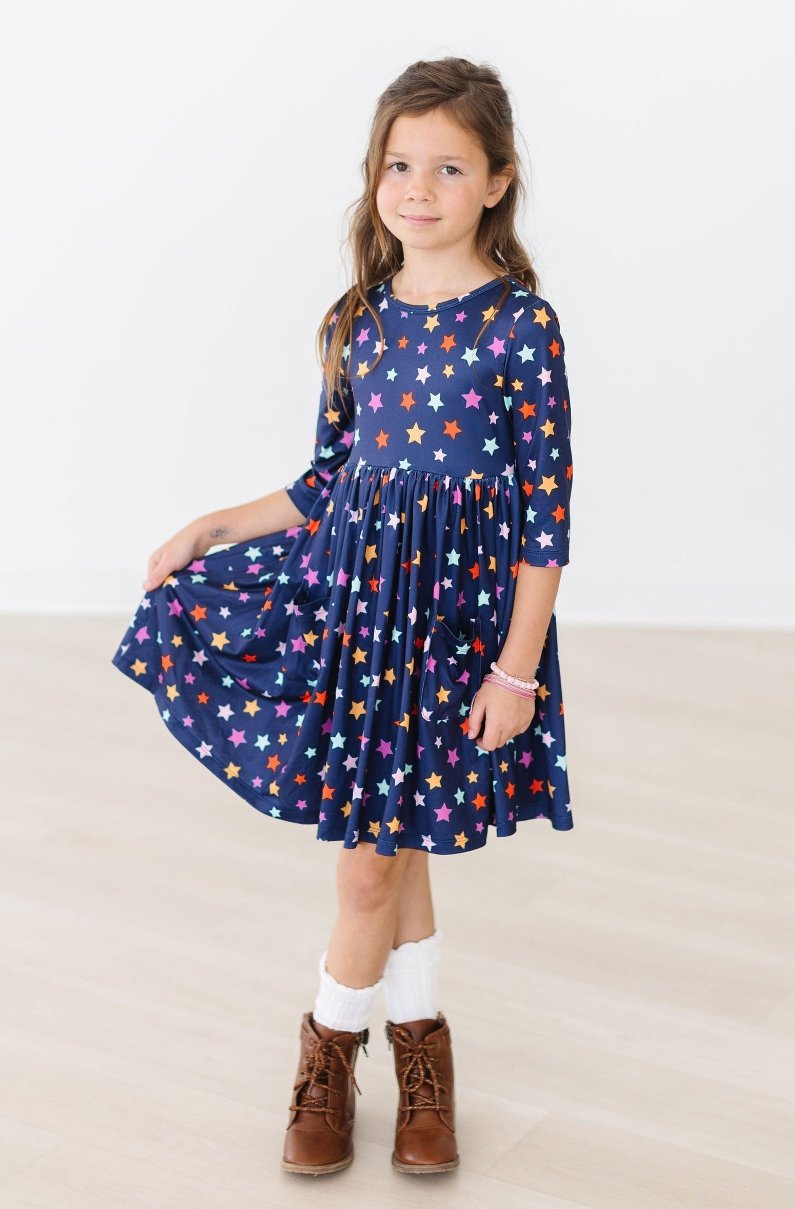 Halloween Stars 3/4 Sleeve Pocket Twirl Dress-Mila & Rose ®