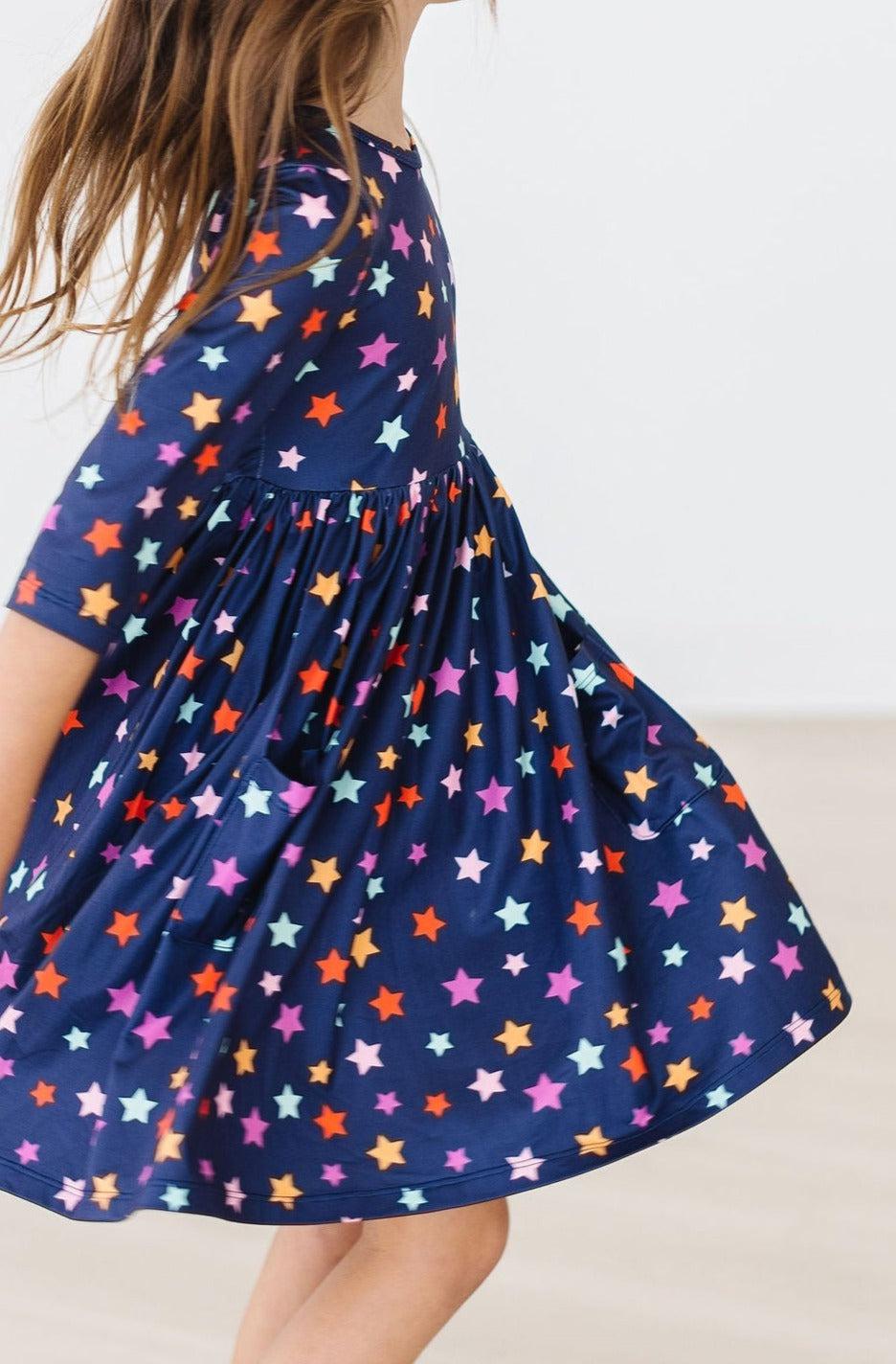 Halloween Stars 3/4 Sleeve Pocket Twirl Dress-Mila & Rose ®
