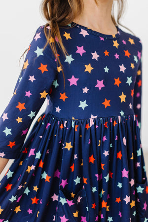 Halloween Stars 3/4 Sleeve Pocket Twirl Dress-Mila & Rose ®
