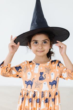 Spooky Kitty 3/4 Sleeve Pocket Twirl Dress-Mila & Rose ®