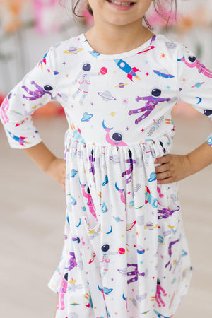 Out of this World 3/4 Sleeve Pocket Twirl Dress-Mila & Rose ®