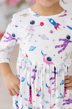 Out of this World 3/4 Sleeve Pocket Twirl Dress-Mila & Rose ®