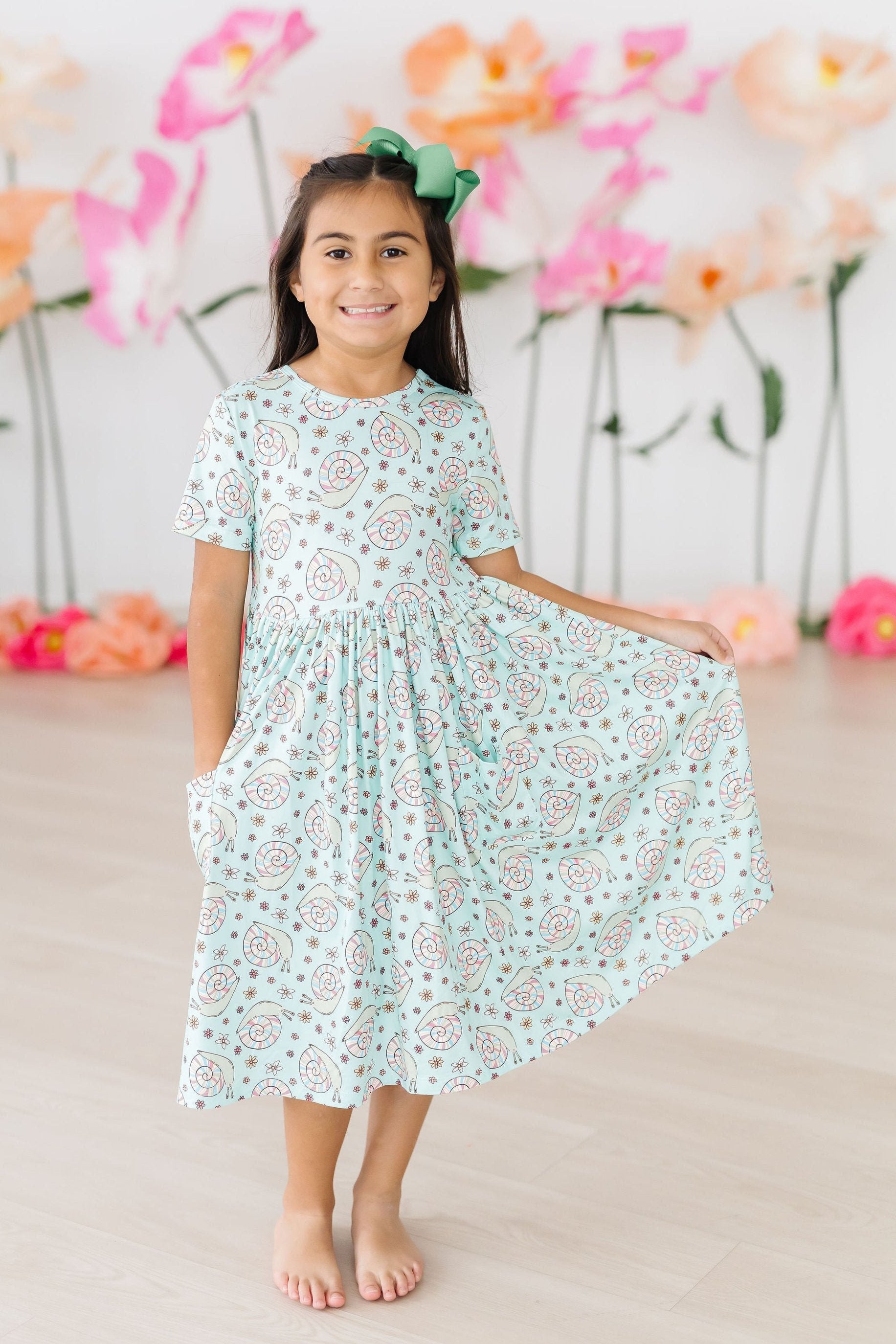 Spring Snails S/S Pocket Twirl Dress-Mila & Rose ®