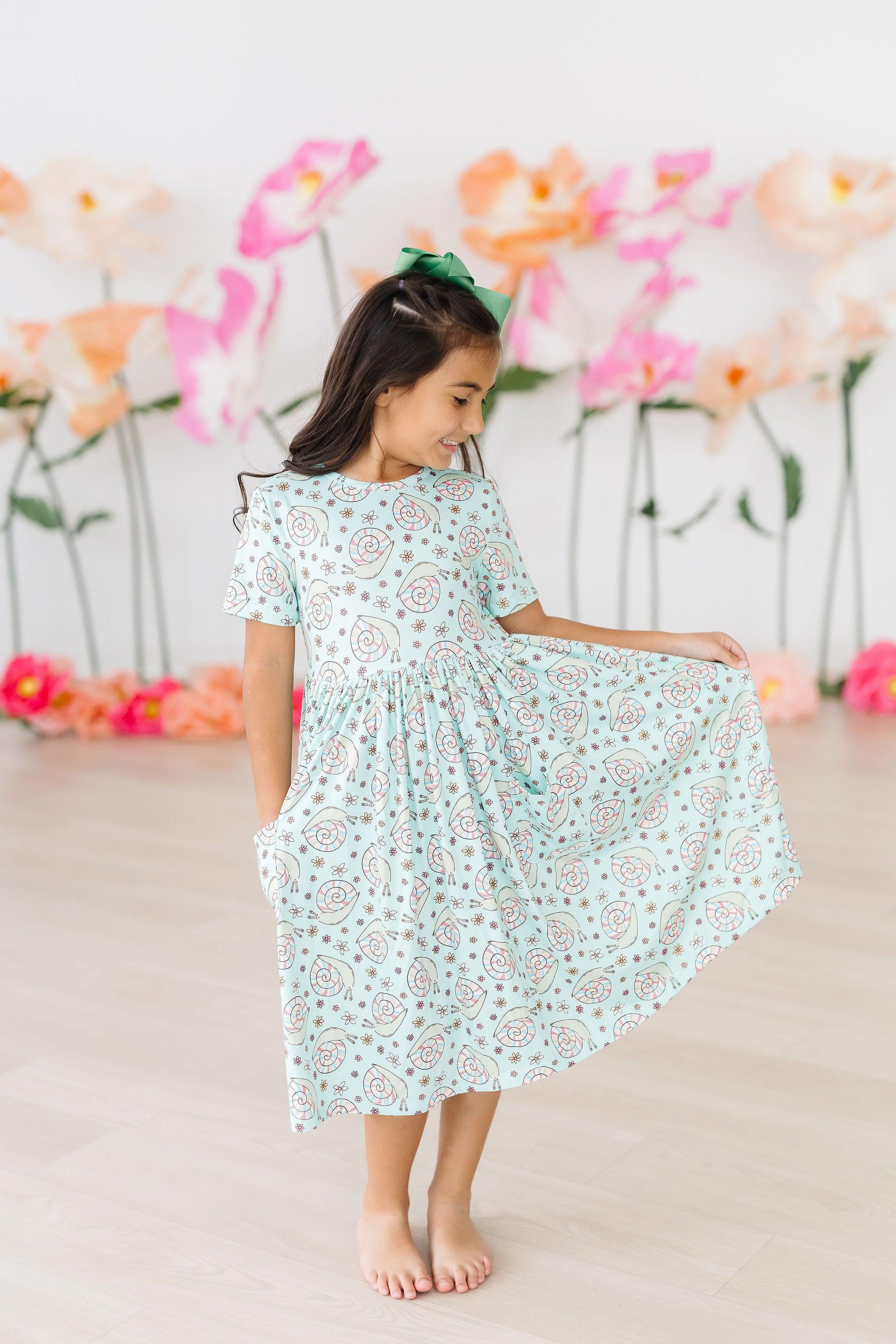 Spring Snails S/S Pocket Twirl Dress-Mila & Rose ®