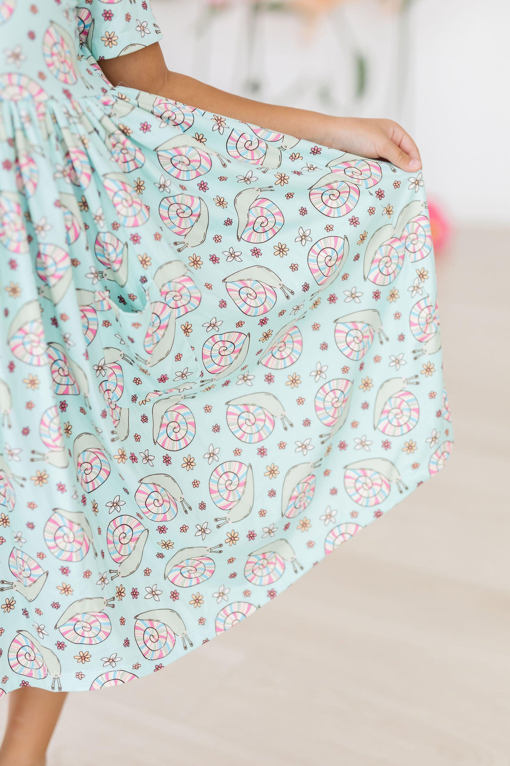Spring Snails S/S Pocket Twirl Dress-Mila & Rose ®