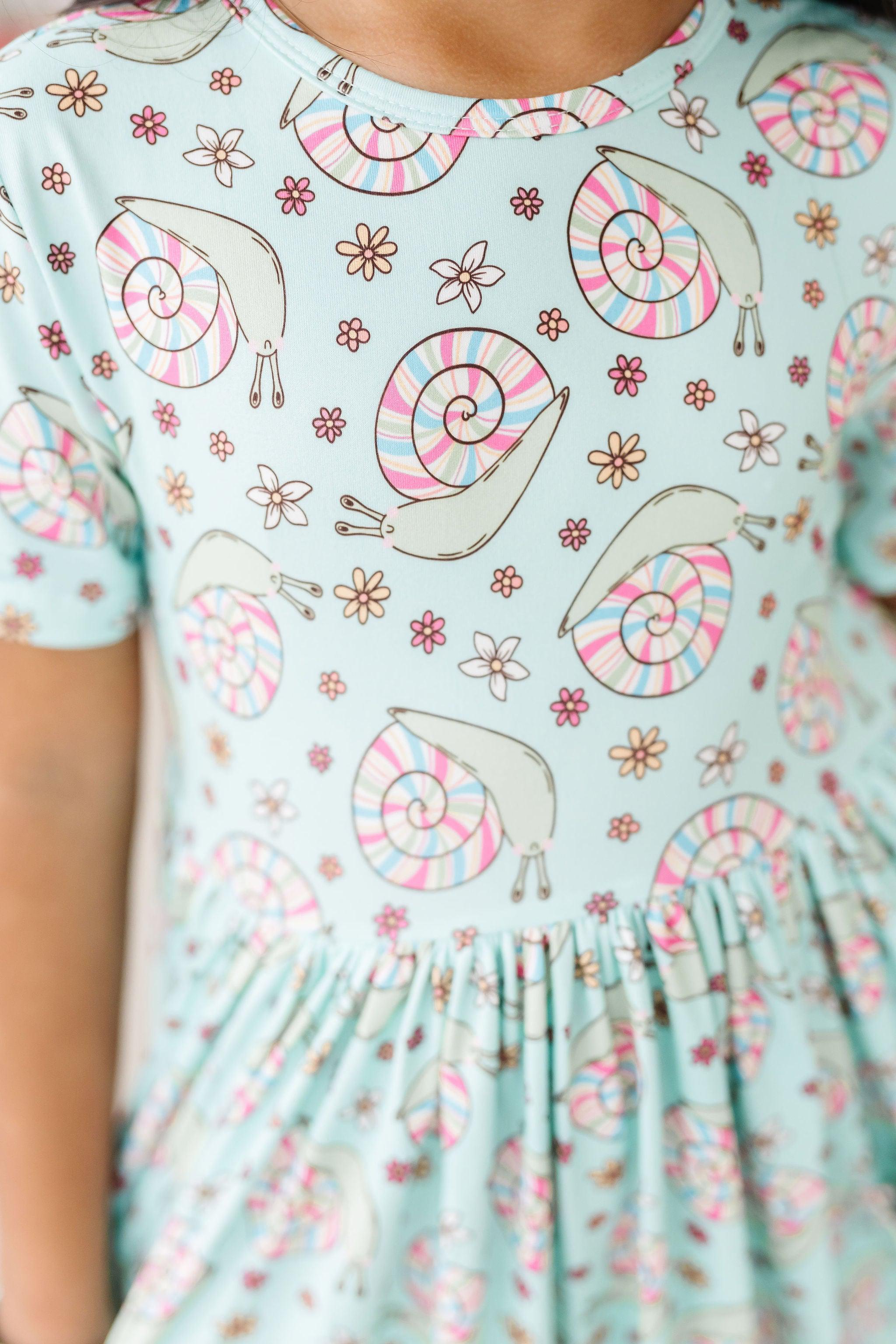 Spring Snails S/S Pocket Twirl Dress-Mila & Rose ®
