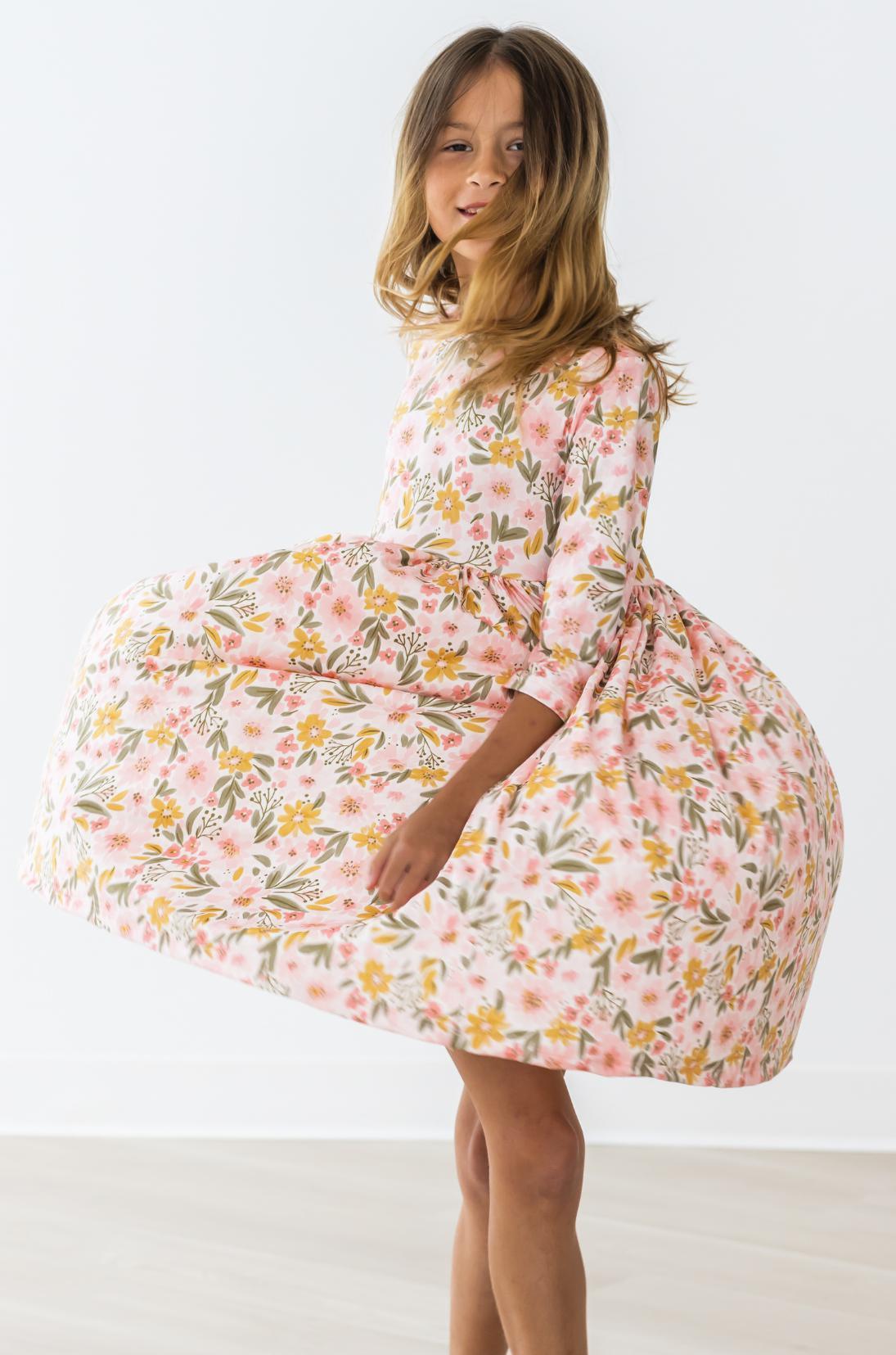 Pretty Peachy 3/4 Sleeve Pocket Twirl Dress-Mila & Rose ®