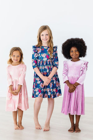 Soft Pink Sun 3/4 Sleeve Pocket Twirl Dress-Mila & Rose ®