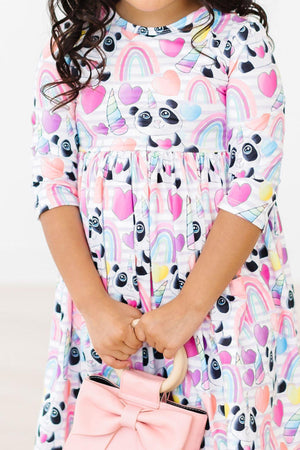 SALE Peace, Love & Pandacorns 3/4 Sleeve Pocket Twirl Dress-Mila & Rose ®