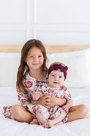 Footballs & Flowers 3/4 Sleeve Twirl Bodysuit-Mila & Rose ®