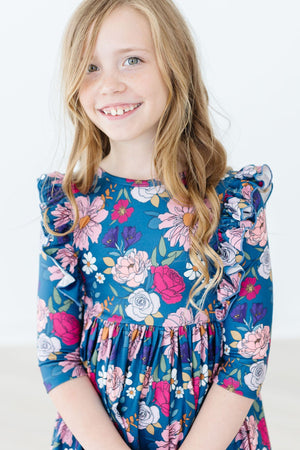 Vintage Garden 3/4 Sleeve Ruffle Twirl Dress-Mila & Rose ®